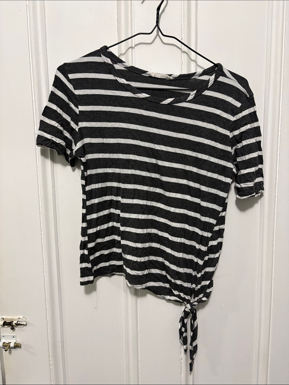 Olivia Rae Black & White Striped Tie-Front Short Sleeve Top